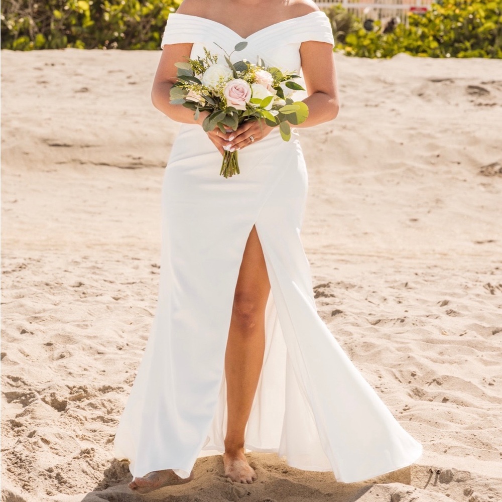 JJs House White Pleated Sheath Wedding Dress